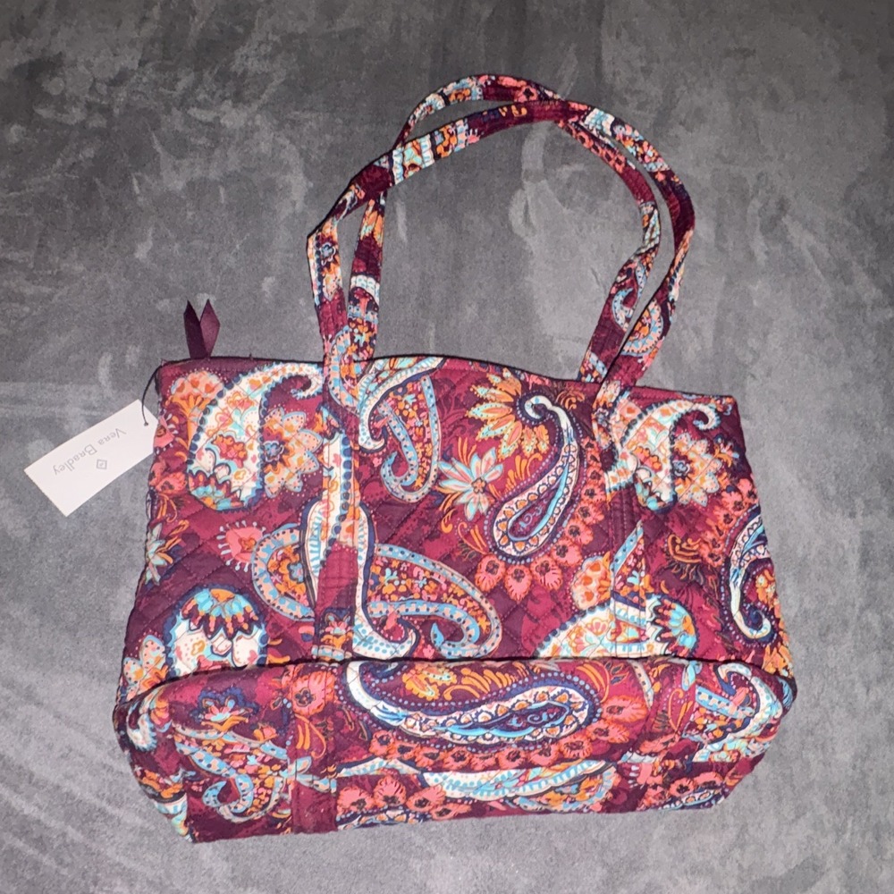 Vera Bradley Quilted Paisley Zip Top Tote Bag w/ Inner Pockets Lined